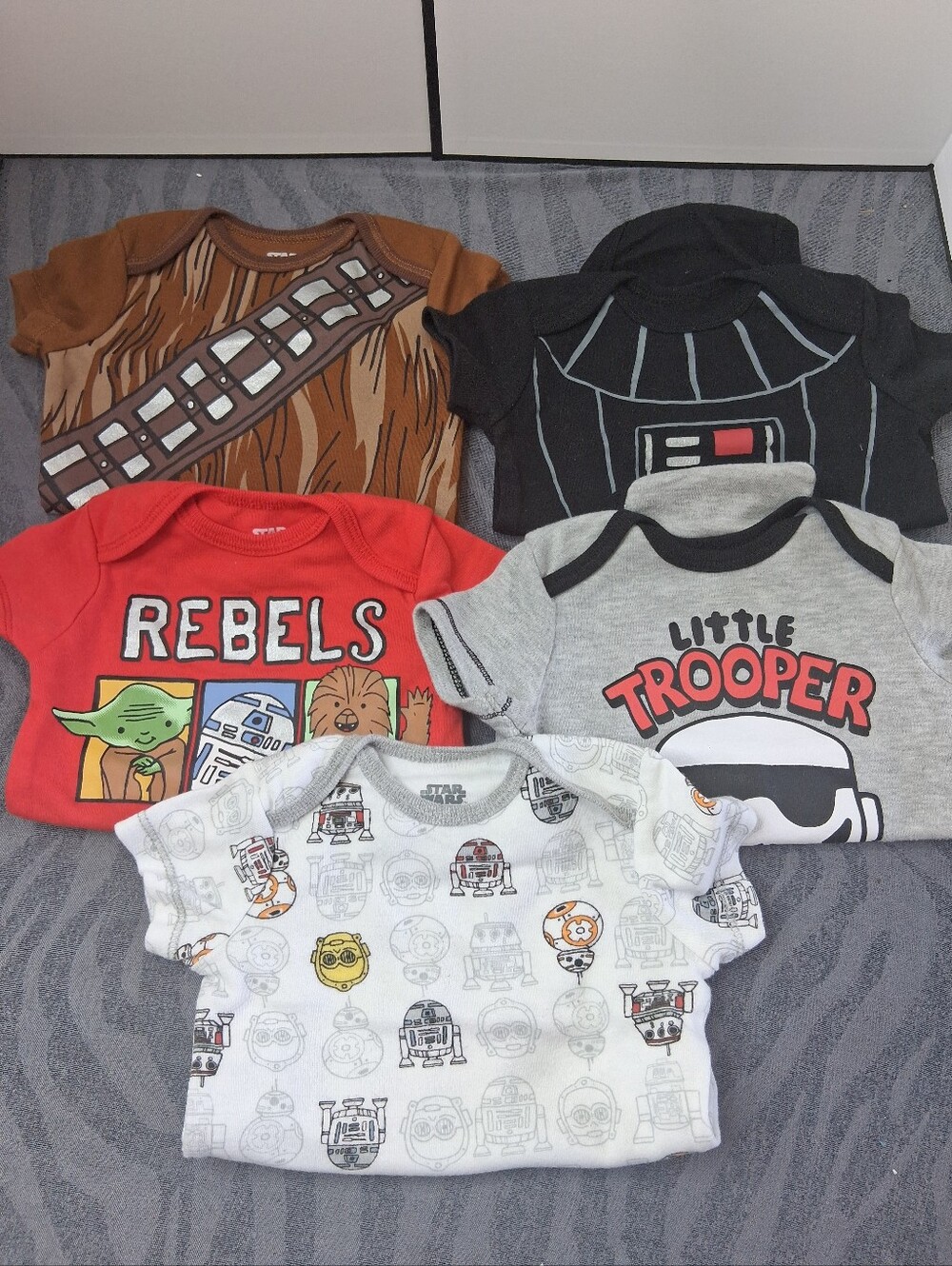 Star Wars Baby Bodysuit Lot - Brown, Black, Red, Gray, White